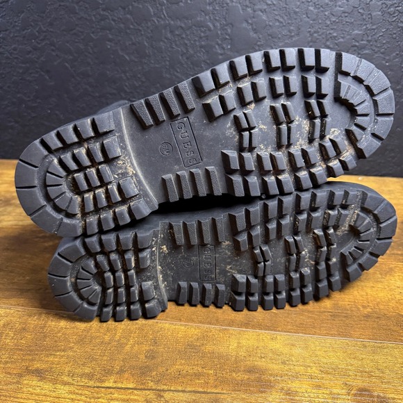 GUESS Gwortela Black Quilted Combat Boots Womens 9.5M Lug Sole Rhinestone Eyelet - Picture 5 of 7